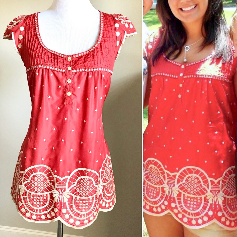 Coral Silk Embroidered Designer Blouse